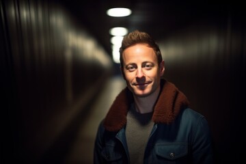 Wall Mural - Portrait of a handsome young man smiling at the camera in a tunnel