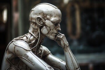 Metal ai robot think or calculate. AI generated, human enhanced