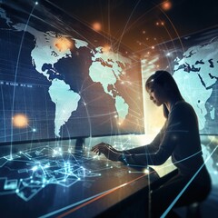 Poster - global network connection Technology and digital marketing. Financial and banking investor and customer with sale data exchange and development. generative ai