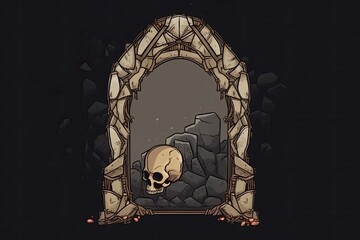 Poster - skull in a stone archway with a spooky vibe. Generative AI