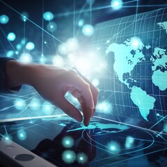 Poster - Technology and digital marketing. Financial and banking services with global network connections for the exchange and development of investor and customer data . generative ai