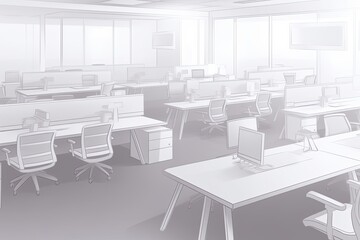 Poster - modern classroom with computer-equipped desks and natural lighting. generative ai