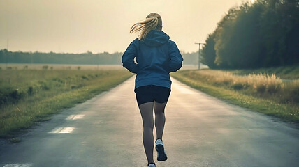 woman running on the road made by AI