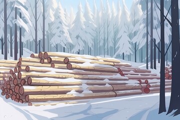 Poster - stack of logs in a natural forest setting. Generative AI