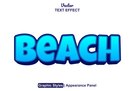 beach text effect with blue color graphic style and editable.
