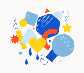 Wall Mural - geometric objects set. abstract patterns from multicolored polygons and heart. minimalistic creativi