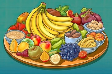 Wall Mural - colorful plate full of fresh and healthy fruits. Generative AI