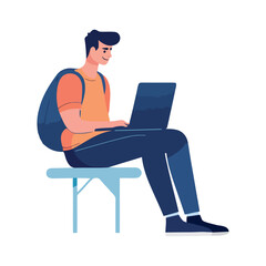 Sticker - Young man sitting using laptop