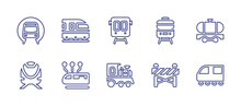 Railway Line Icon Set. Editable Stroke. Vector Illustration. Containing Subway, Train, High Speed Train, Connection, Steam Locomotive, Buffer Stop.