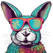 Cute Happy Californian Rabbit, wearing sunglasses T-shirt Vector Illustration,  Printable design for wall art, Poster, mugs, cases, etc.