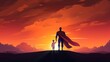 © Deep Ai Generation - Father's day - illustration of father in superhero costume with his child, Generative ai