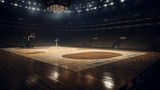 Fototapeta Fototapety sport - Basketball arena with ball and hoop 3d render. Mixed media