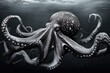 octopus kraken swimming in abyss, with its tentacles spread wide, created with generative ai