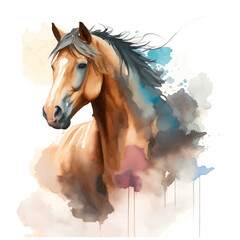 horse head with style hand drawn digital painting illustration