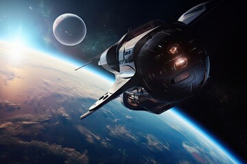 Wall Mural - space tourism adventure, with view of planet below and stars above, created with generative ai