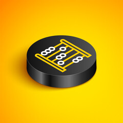 Canvas Print - Isometric line Abacus icon isolated on yellow background. Traditional counting frame. Education sign. Mathematics school. Black circle button. Vector