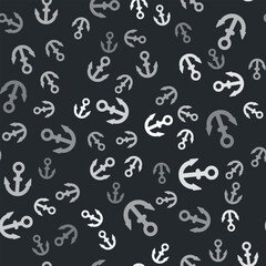 Poster - Grey Anchor icon isolated seamless pattern on black background. Vector