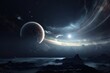 distant exoplanet, with view of swirling storm systems and lightning, created with generative ai