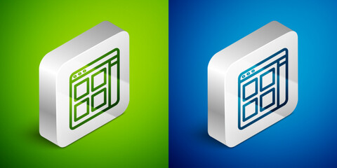 Wall Mural - Isometric line Browser files icon isolated on green and blue background. Silver square button. Vector