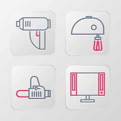 Wall Mural - Set line Smart Tv, Chainsaw, Electric mixer and industrial dryer icon. Vector