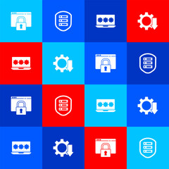 Poster - set secure your site with https, ssl, server shield, laptop password and cost reduction icon. vector