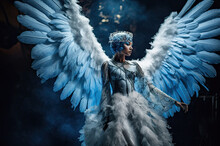 Beautiful Blue Angel With Wings Created With Generative AI Technology