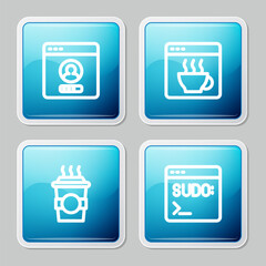 Sticker - Set line Create account screen, Software, Coffee cup to go and Code terminal icon. Vector