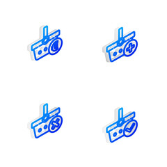 Poster - set isometric line add to shopping basket, and euro, remove shopping and with check mark icon. vecto