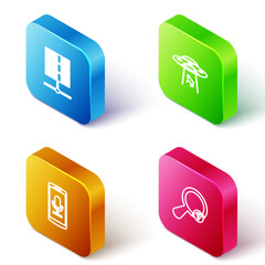 Poster - set isometric line server, data, web hosting, ufo abducts cow, mobile recording and unknown search i