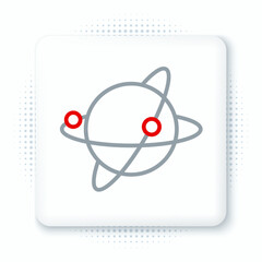 Sticker - Line Artificial satellites orbiting the planet Earth in outer space icon isolated on white background. Communication, navigation concept. Colorful outline concept. Vector