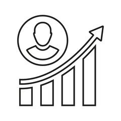 Poster - Graph, growth, man outline icon. Line art vector.