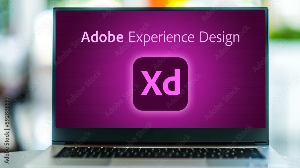 Xd Computer Laptop computer displaying logo of Adobe XD Stock Photo | Adobe Stock