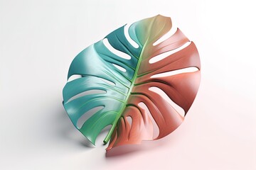 Wall Mural - Monstera tropical leaf colorful 3d icon. Colorful jungle leaf 3d render on isolated background