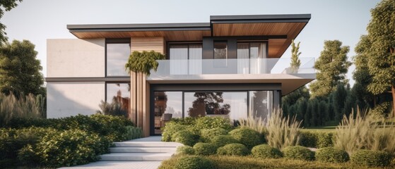 Modern house, modern architecture and modern technological construction, minimalism. Generative AI