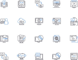 Wall Mural - Computing outline icons collection. Computing, Technology, Hardware, Software, AI, Coding, Robotics vector and illustration concept set. Networks, Databases, Cloud linear signs