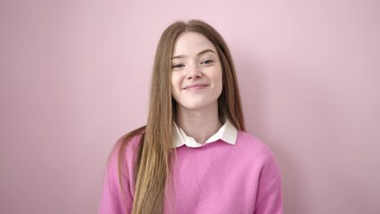 Sticker - Young blonde woman smiling confident standing over isolated pink background