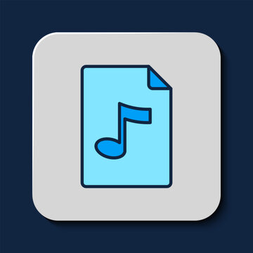 Filled outline MP3 file document. Download mp3 button icon isolated on blue background. Mp3 music format sign. MP3 file symbol. Vector