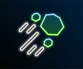 Wall Mural - Glowing neon line Flying stone icon isolated on black background. Colorful outline concept. Vector