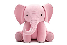 Cute Elephant Stuffed Pink Toy Isolated On White, Illustration Generative AI