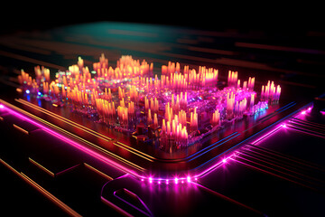 Poster - Futuristic Technology with Circuitry Components HD 3D render as Background for innovation, creativity, advancement, tech, hi-tech, computers. - Generative AI