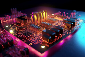 Poster - 3D rendering quantum processor, quantum computer.AI technology generated image.
