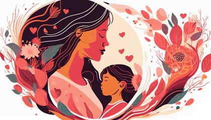 Wall Mural - a girl with her mother, mothers day background