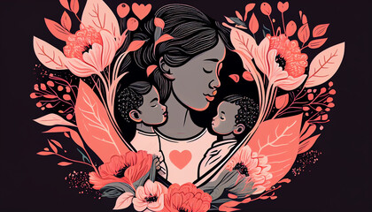 Wall Mural - a girl with her mother, mothers day background