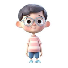 Wall Mural - 3D icon avatar people kawaii cartoon boy wearer of glasses a smiling man. Bright portrait of a teenage character isolated background transparent png. Generative ai