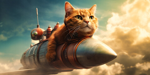 a picture of a cat flying around in a rocket