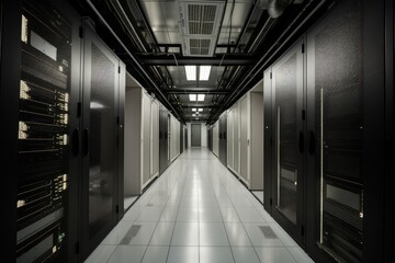 data center with security system in place, including 24-hour guard and camera surveillance, created with generative ai