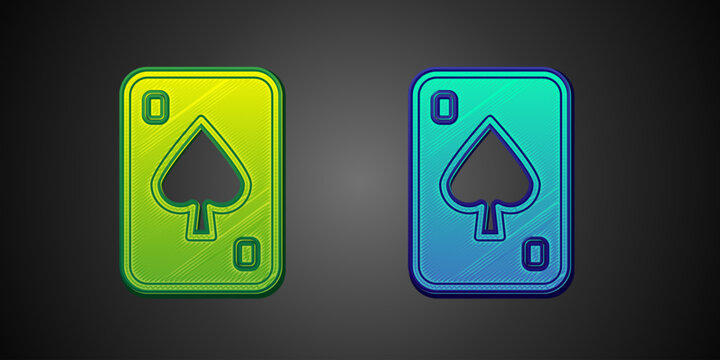 Green and blue Playing cards icon isolated on black background. Casino gambling. Vector