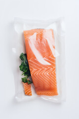 Wall Mural - Salmon Steak in Plastic Bag. Ai generative