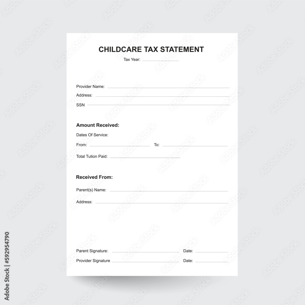 Vetor Child Care Receipt,Daycare Payment Form,Daycare Tax Form ...