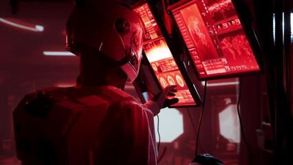 Wall Mural - Astronaut in a space suits aboard the Mars station. Cosmonauts piloting the spaceship in space. Galactic travel and science.
